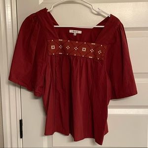 Madewell red embroidered boho top